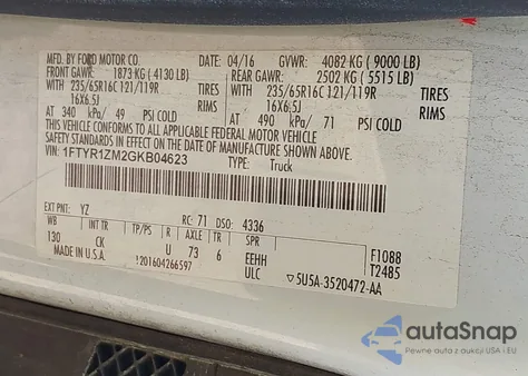 2016 Ford Transit-250 from USA, damaged, VIN 1FTYR1ZM2GKB04623